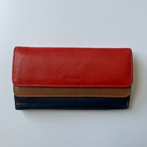 Tri-coloured (Red/Cognac/Blue) RUDSAK leather wallet